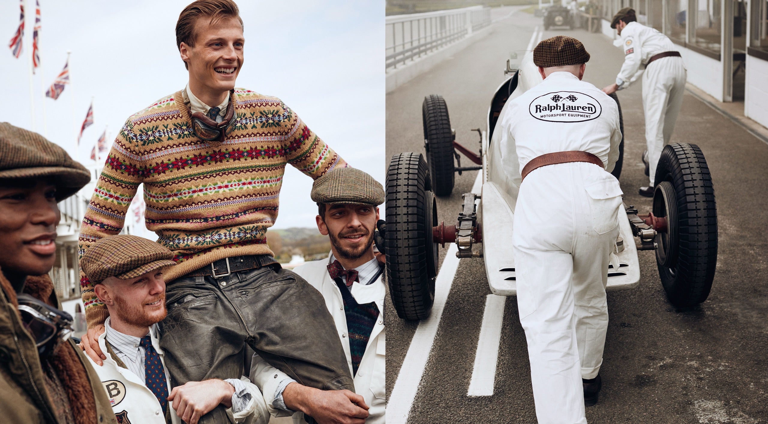 <strong>ON LOCATION</strong><br/><span>This season of Polo Originals, inspired by the golden era of Grand Prix car racing, was photographed at the Goodwood Motor Circuit, which is located in West Sussex, on the 12,000-acre Goodwood Estate. The Circuit has since become known for hosting a number of prestigious motorsport events, including the famous Festival of Speed and Revival.</span> <br/><rlmag_link href="https://www.ralphlauren.ie/en/search?cgid=brands-prl-tough-and-refined-cg"><button class="shop-collection">Shop the Story</button></rlmag_link>