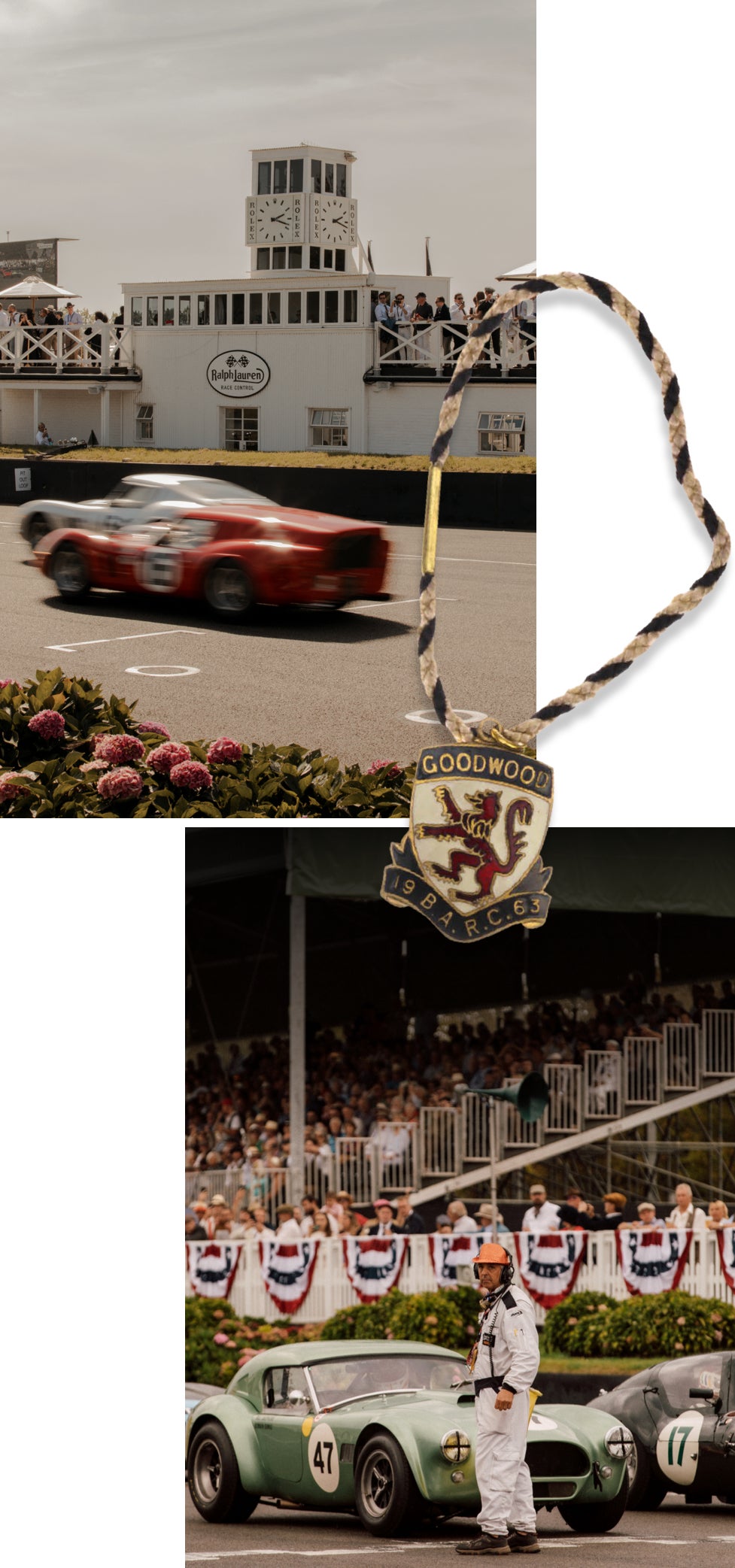 <strong>CARVANA</strong><br/><span>(Top): The Duke of Richmond and two of his sons, Charles (standing) and William. (Above): scenes from the 30th Goodwood Festival of Speed, held in September 2023. And a vintage enamel badge in a style the festival still remakes each year. Once you loop it through the buttonhole of your jacket, you&rsquo;re in </span>