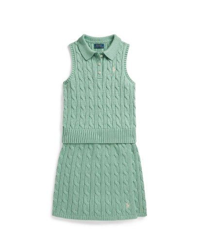 Cotton Polo Knit Shirt & Faux-Wrap Skirt