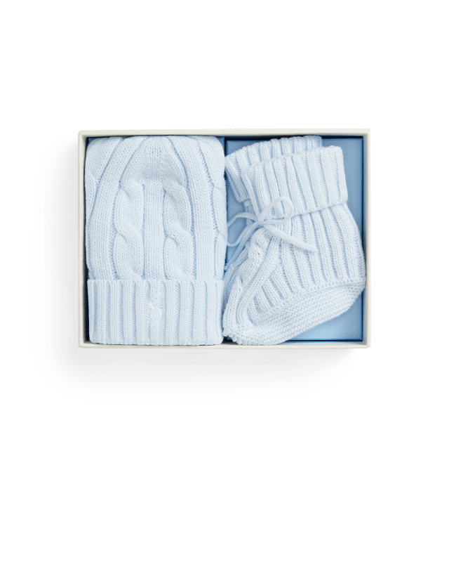 Cable-Knit Cotton Beanie & Bootie Set
