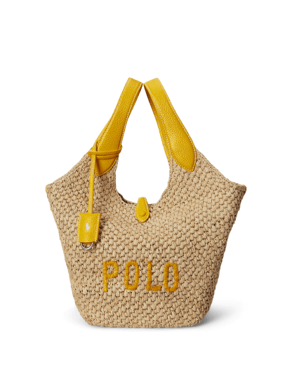 Polo Play Raffia-Leather Logo Tote 